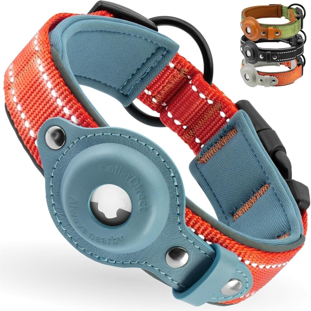 New Collar Direct Airtag Dog Collar Reflective Nylon Neoprene Leather Holder